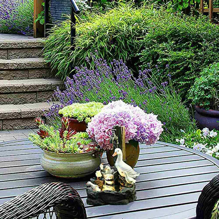 Garden Fountain - Quackley Duck Family Decorative Outdoor Water Feature for Tranquil Gardens, Lightweight Resin Design