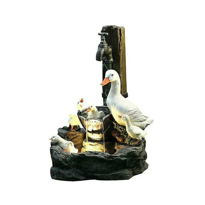 Garden Fountain - Quackley Duck Family Decorative Outdoor Water Feature for Tranquil Gardens, Lightweight Resin Design