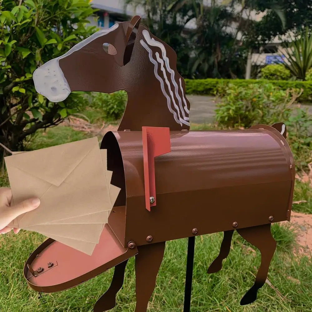 Handmade Animal Sculpture Mailbox – Corrosion-Resistant Metal Post Box for Garden and Driveway Decor