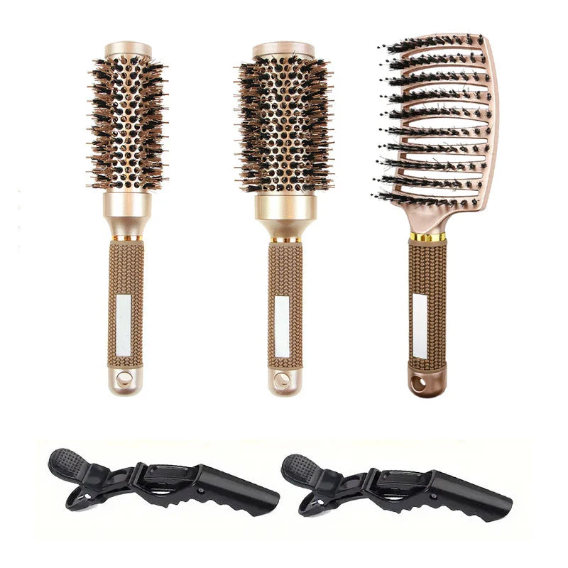 JadePro - Ionic Boar Bristle Round Hairbrush Set for Salon-Quality Styling