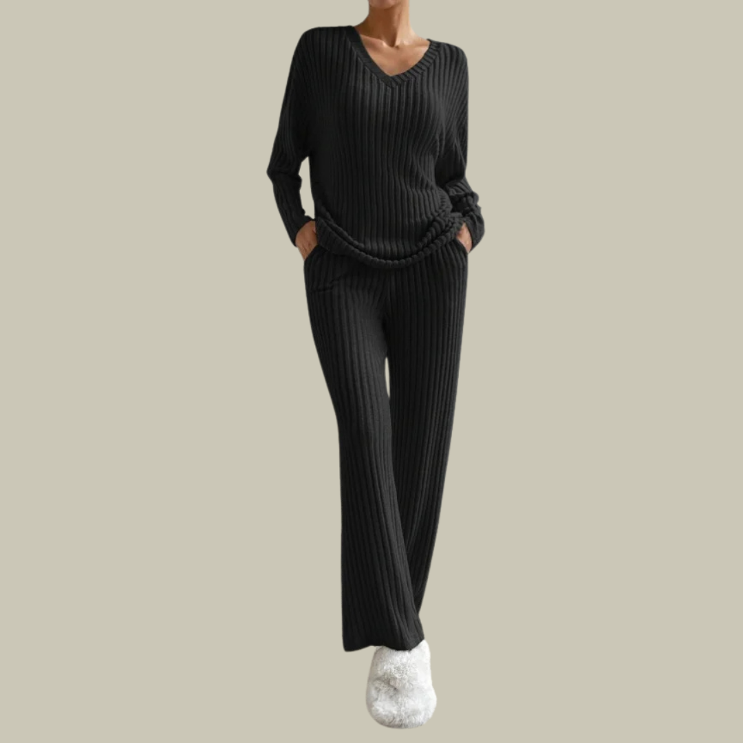 Marlitha | Women's Wool V-Neck Top and Straight Pants Set