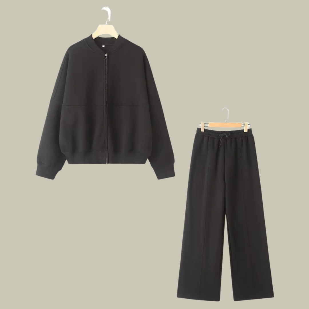 Melania | Women's Zipper Bomber Jacket + Loose Velvet Pants Suit