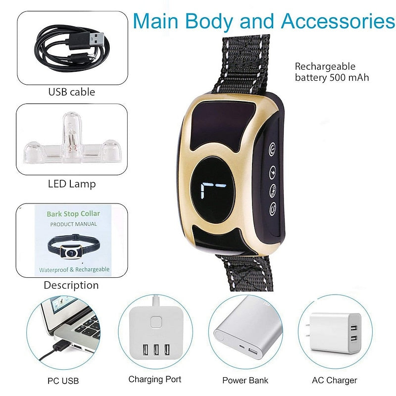 Rechargeable Anti-Bark Collar with Adjustable Sensitivity and Training Modes