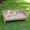 Handcrafted Wicker Outdoor Indoor Pet Bed with Fur-Print Cushion