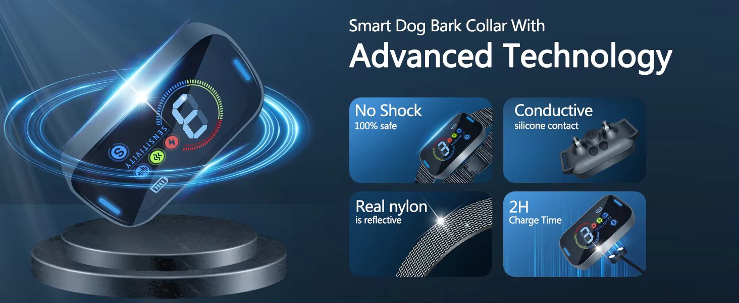 Clever No-Bark Dog Collar with Adjustable Sensitivity and No-Shock Modes