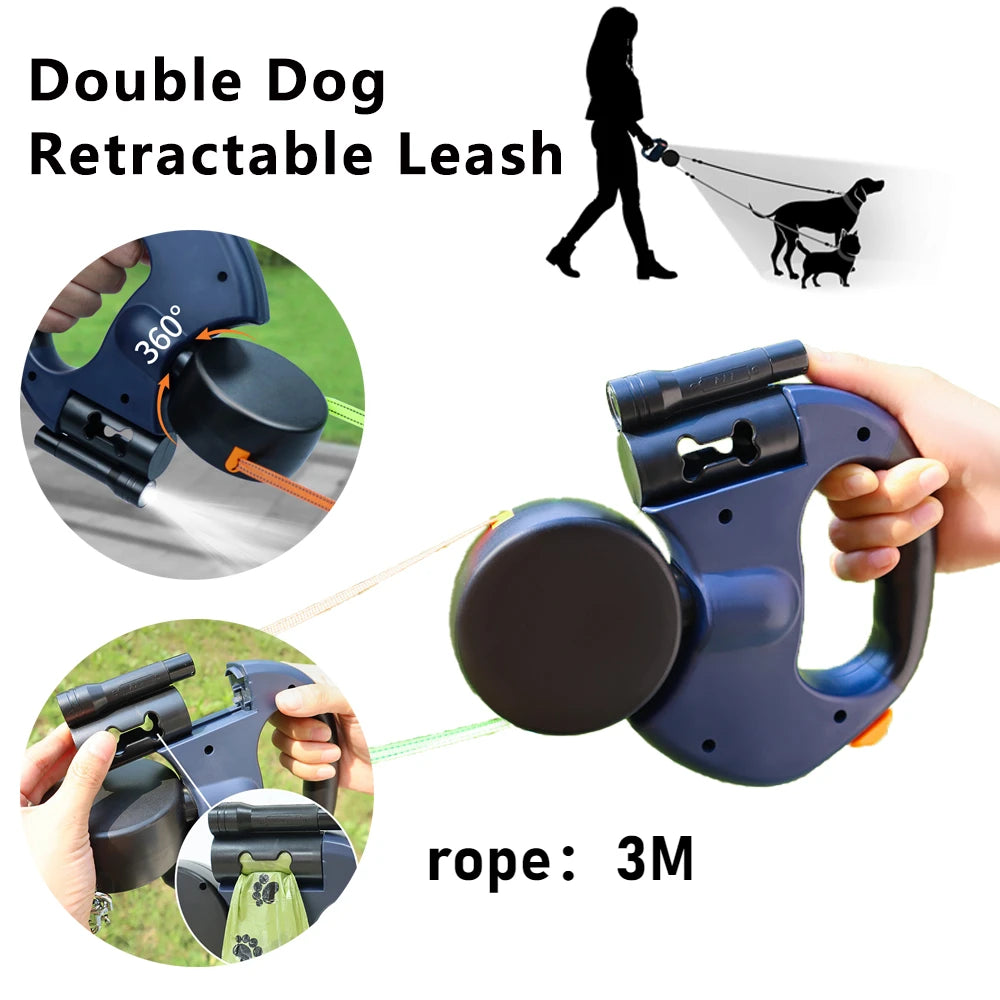 Wigloo | Retractable Dual Doggie Leash with LED Light