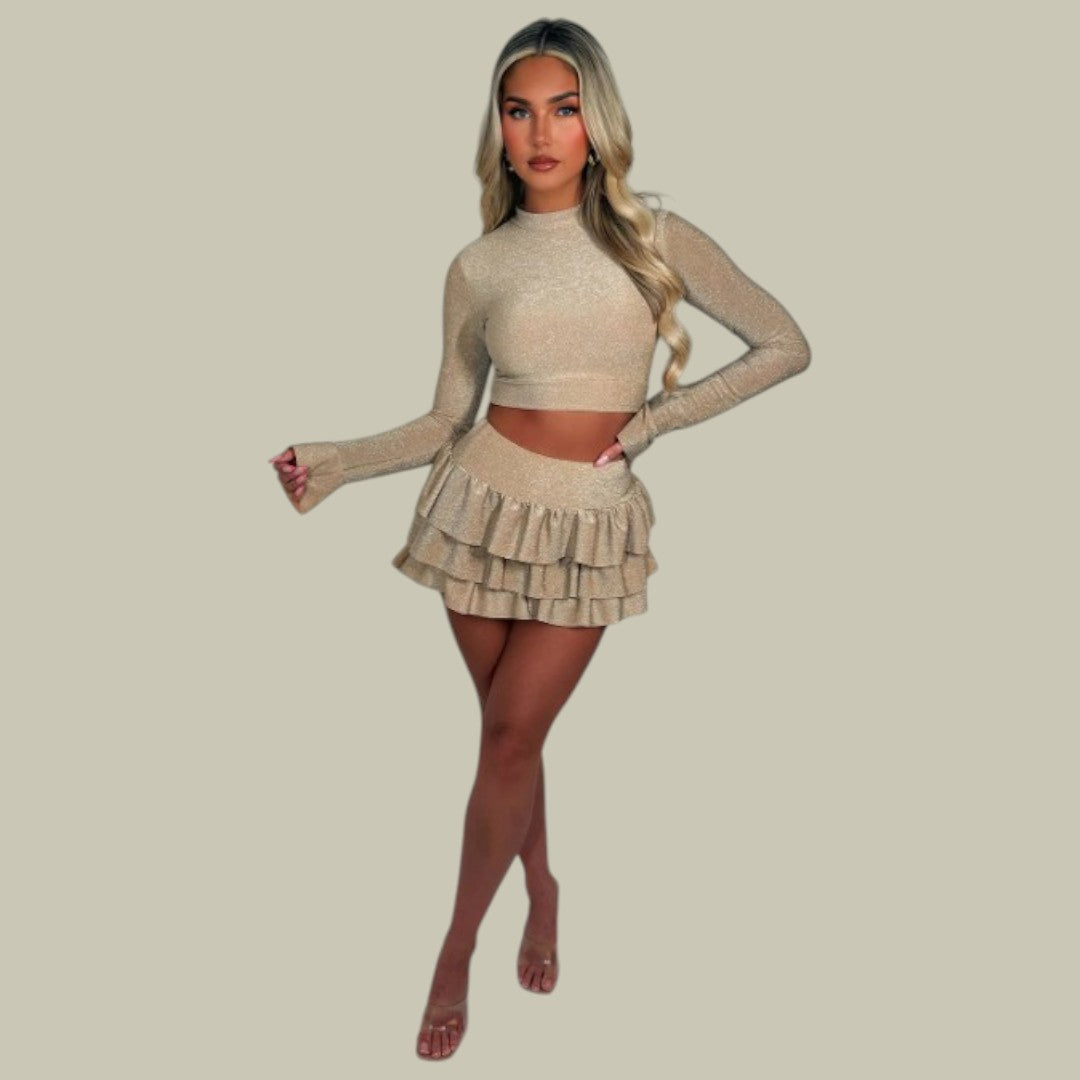Jindora | Women's Elegant Long Sleeve Top and Skirt Set